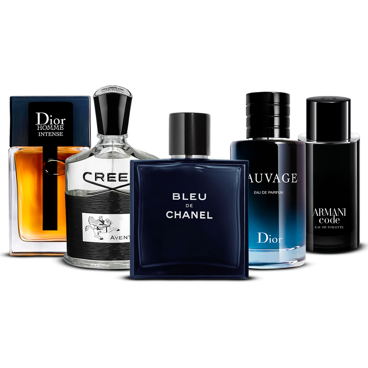 Set 5 Profumi  –  Dior Homme Intense, Creed Aventus, Bleu de Chanel, Sauvage i Armani Code   [100 ml ciascuno]