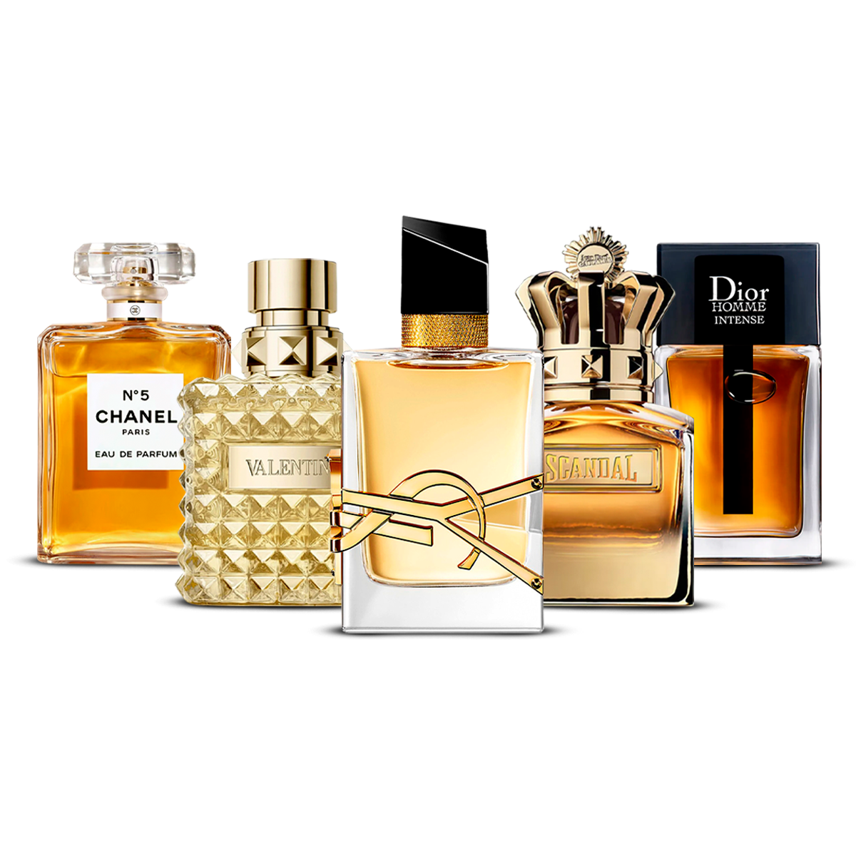 Set 5 Profumi  – Chanel Nº5, Valentino Uomo, Yves Saint Laurent Libre, Scandal Pour Homme i Dior Homme Intense  [100 ml ciascuno]